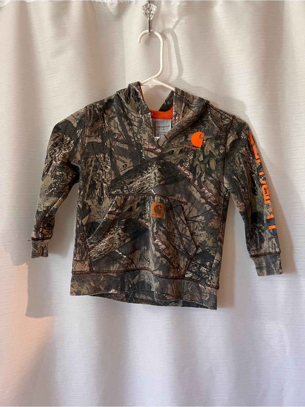 Carhartt Kids Realtree Camo Hooded Sweatshirt with Orange Logo